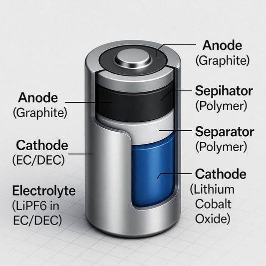Diagram explaining how lithium-ion batteries work with charging and discharging process