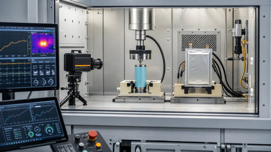 Lithium-ion cells secured in a monitored battery safety and abuse testing chamber