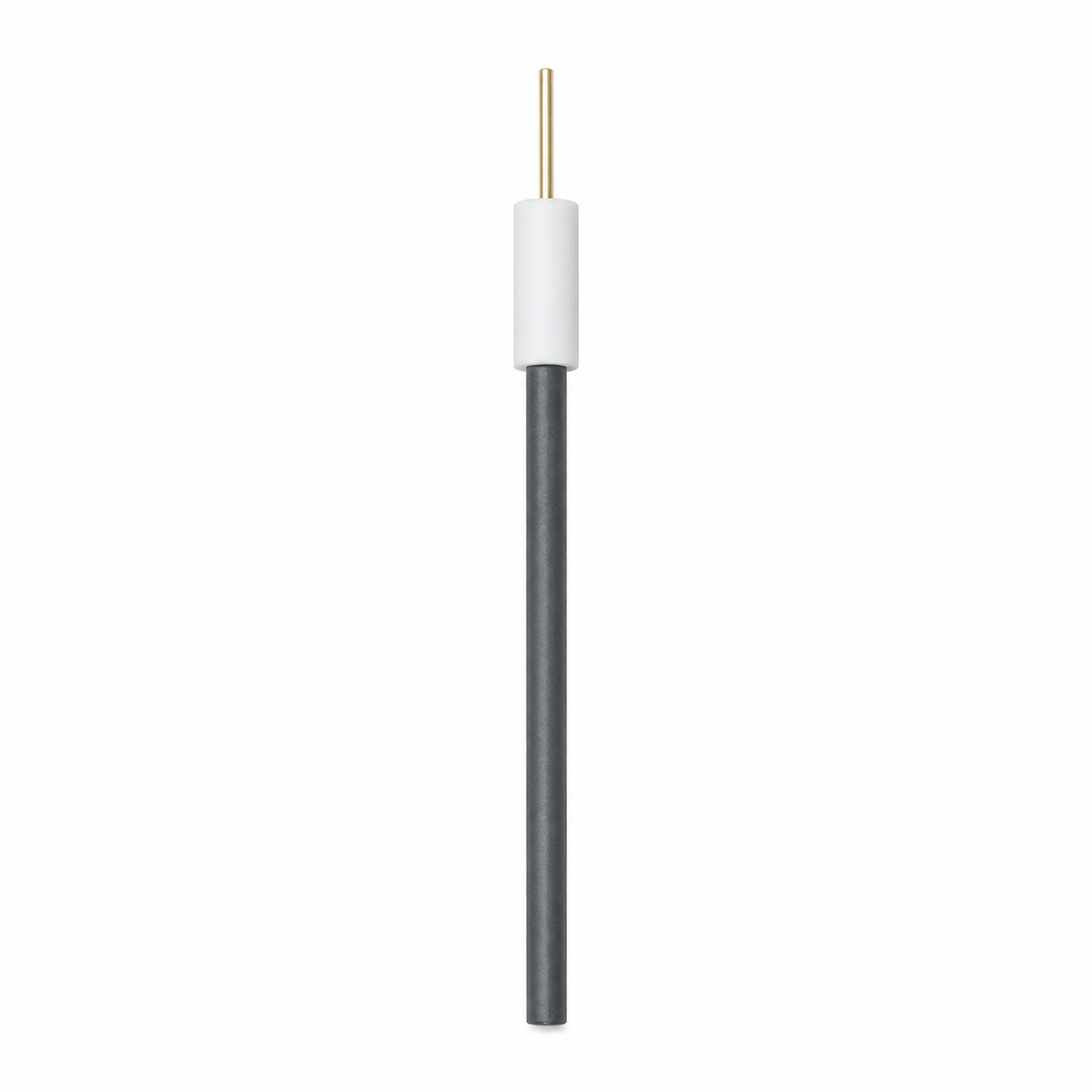Graphite rod counter electrode with PTFE connector on a pure white background