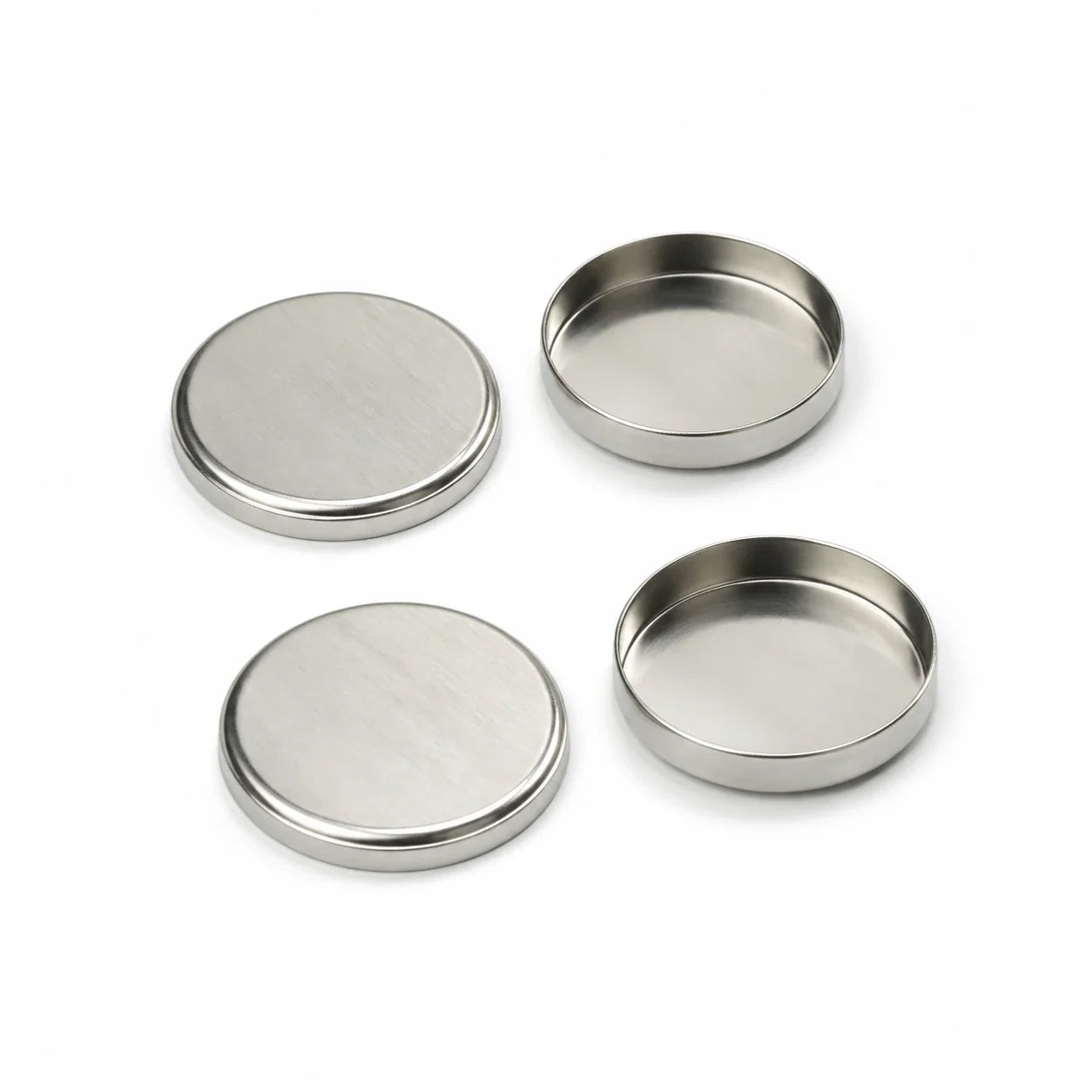 CR2025 aluminum-clad coin cell positive and negative cases, exploded view