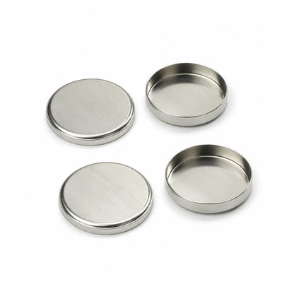 CR2025 aluminum-clad coin cell positive and negative cases, exploded view