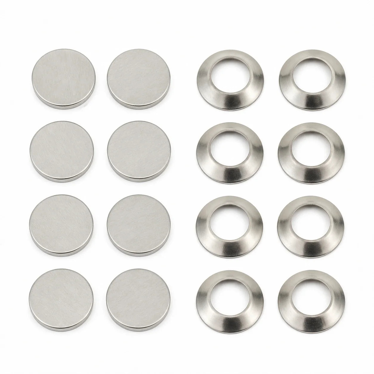 CR2032 double-sided aluminum-clad spacers and conical springs, top view