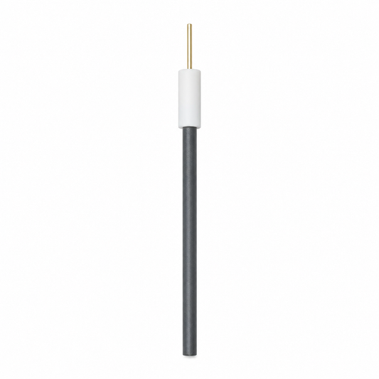 Graphite rod counter electrode with PTFE connector on a pure white background