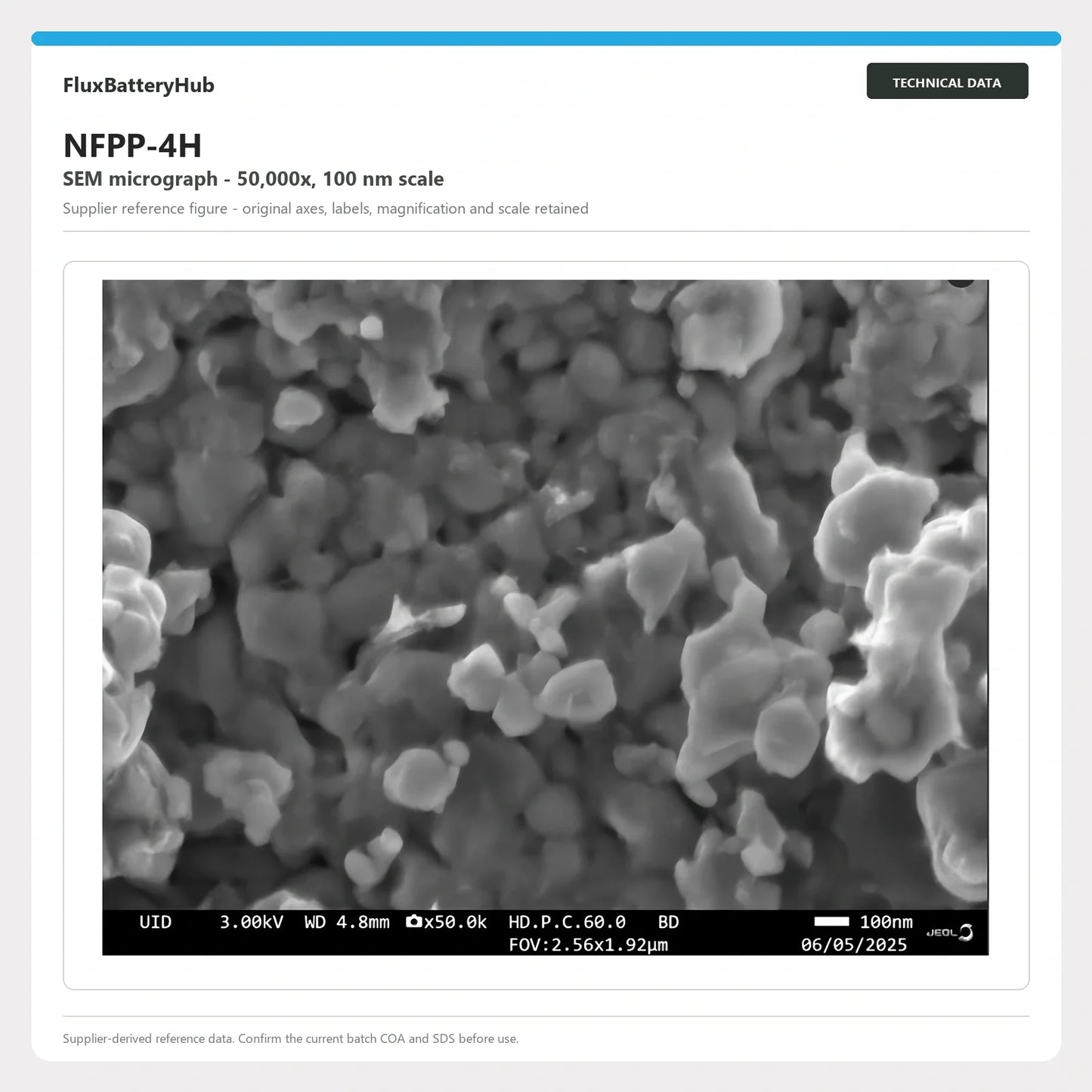 NFPP-4H supplier SEM micrograph at 50,000x with 100 nm scale