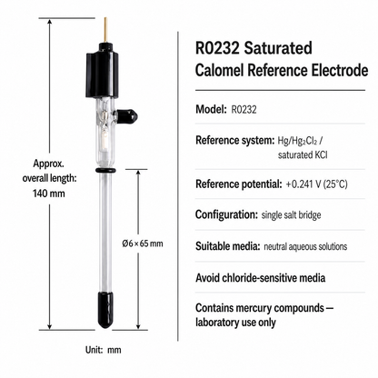 R0232 saturated calomel reference electrode dimensions and technical specifications